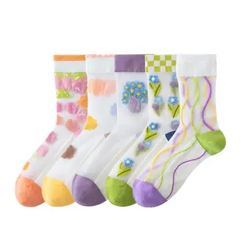 Прозрачно стъкло, коприна, найлон, дантелени къси чорапи с флорални елементи, чорапи носочные изделия в корейски стил, тънки чорапи, дамски чорапи Прозрачно стъкло, коприна, найлон, дантелени къси чорапи с флорални елементи, чорапи носочные изделия в корейски стил, тънки чорапи, дамски чорапи 4