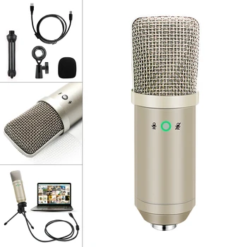 Актуализиран USB Микрофон BM-750 Метален Кондензаторен Микрофон за директно Естер със Статив и Функцията Кнопочного управление за Директно естер /Пеене/Чат
