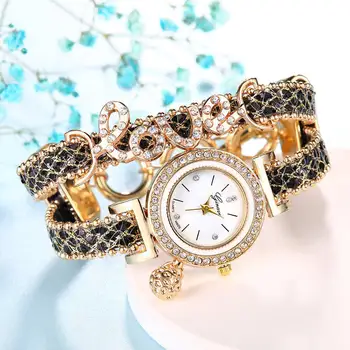 Часовници с гривната, луксозни дамски модни елегантен ръчен часовник с кристали, кварцов часовник Love For Girl дамски часовници Relogio