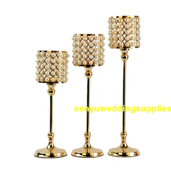 Нов дизайн на Сватбени кристални златни перлени мъниста свещници, свещници senyu1511
