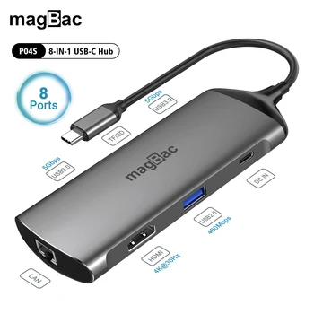 magBac 8-В-1 USB Hub PD 100 Вата За Зареждане на Лаптопа 5 gbps За Пренос на Данни Gigabit Ethernet SD/TF карта USB 3.0 Докинг Станция 4K, HDMI за Macbook Pro