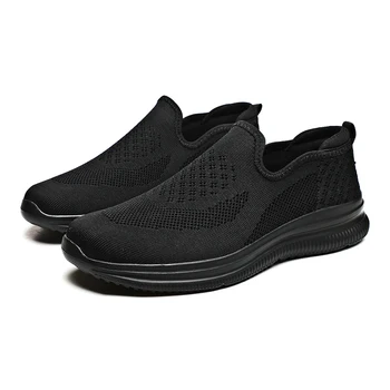 2023, Мъжки обувки, без съединителни голям размер, лятна обувки с дишаща мрежа, лека износостойкая обувки на равна подметка, черни маратонки