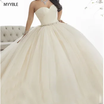 MYYBLE 2021 vestido бална рокля robe de baln, Деколте във формата на Сърце, Бродирани с Мъниста, Кристали, Дантела Тюл, Буйни рокли с Влак