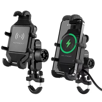 Стойка за телефон Мотоциклет QC3.0 Безжично Зарядно Устройство Огледало Кормило на Велосипеди Скоба за USB Зареждане на GPS Поставка За Мобилен телефон