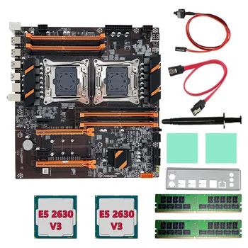 Дънна платка с два процесора X99 + процесор 2XE5 2630 V3 + Оперативна памет 2XDDR4 4G RECC + Кабел SATA + Преграда Поддръжка на слот за LGA 2011 8XDDR4 2011-V3 CPU