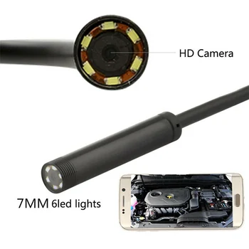 Камерата на ендоскоп 7 мм, HD Инспектиращата камера Водоустойчива IP67 USB 6 led ендоскоп за телефона на компютъра 2 м