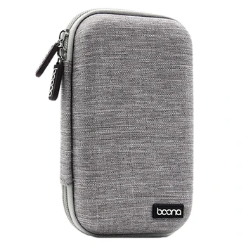 BOONA Преносим кутия за съхранение, водоустойчива чанта за съхранение на 2,5-инчов мобилен твърд диск, захранване, USB-устройство, слушалки за пренос на данни, сив