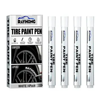 4 бр. маркер за бяла боя за гуми, водоустойчив дръжка за перманентната оцветяване, мастило на водна основа за автомобилни гумени гуми