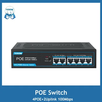 Switch POE 4 Порта + 2 Uplink Fast Ethernet Комутатор 100 Mbps Мрежов Комутатор RJ45 Инжекторный Превключвател за IP Камери/Безжична точка за достъп/ВИДЕОНАБЛЮДЕНИЕ
