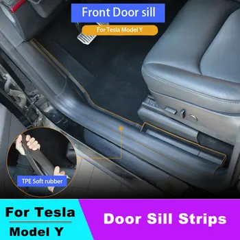 Лигавицата на праговете на предната и задната врата на TPE Защита за Tesla, модел Y Ъглова защита на лигавицата на праг на багажника Добре дошли на защитно покритие на педалите