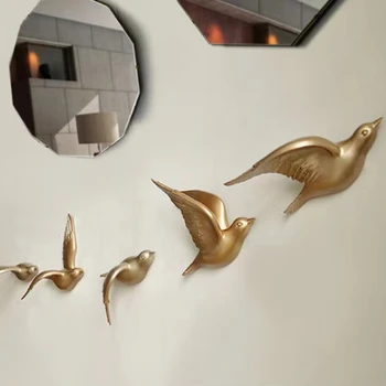 Скандинавските модни 3D стикери за стена с птици, Творчески фигури на животните от златната смола, Подаръци за дома хола на заден план стени Скандинавските модни 3D стикери за стена с птици, Творчески фигури на животните от златната смола, Подаръци за дома хола на заден план стени 5