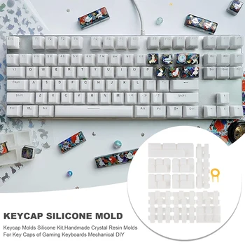 Комплект силиконови форми за капачки за ключове, форма от кристал смола с ръчно изработени за капачки за комбинации геймърски клавиатури, механични изделия с съемником за ключове