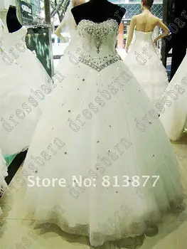 безплатна доставка 2016, рокля с диамантена талия, най-добрата украса за пердета, ръчно изработени, прозрачно луксозна сватбена рокля размер
