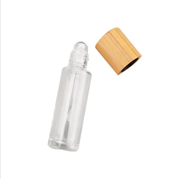 10 мл бамбукови флакони за парфюми, стъклен клип на етерично масло в бутилка с бамбуковым капачка и химикалка винтова капачка от неръждаема стомана