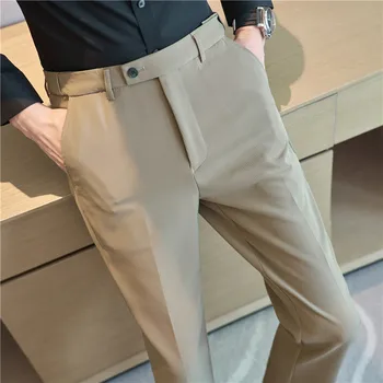 Висококачествени бизнес ежедневни панталони с невиждани разширена талия за мъже, облекло 2022, плътно прилепнали панталони за официално облекло, Pantalon Homme
