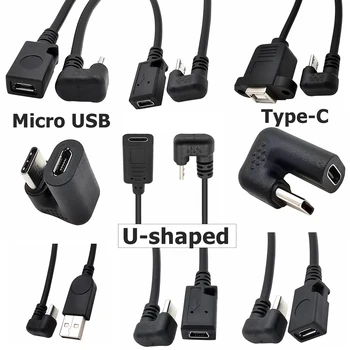 U-образен ъгъл 180 градуса USB 3.1 Type C за мъже и жени Micro Mini Type-C USB otg USB-C Кабел-адаптер за зареждане на данни от Датчиците