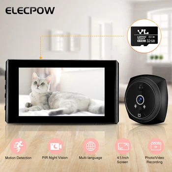 Elecpow Нов 1080P Умен Дом Око звънчева Камера Вратата Преглед на 4,5 Инча PIR Инфрачервен Монитор за Откриване на Движение, Нощно Виждане