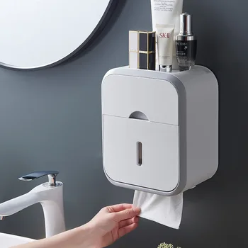 Висококачествен държач за тоалетна хартия без перфорация Кутия за съхранение на салфетки, багажник за баня Стенен водоустойчив органайзер за извличане на хартия