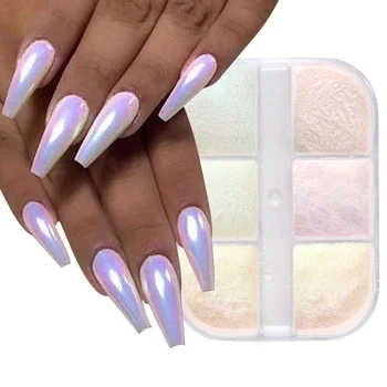 1 кутия лак Aurora Shell прах за дизайн на ноктите огледален прах Блестящ пигмент Хамелеон амулети за нокти, аксесоари за маникюр 