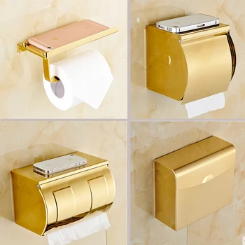 Държач за хартия за баня от неръждаема стомана, държач за мобилен телефон с рафт, мобилни телефони за баня, златна закачалка за кърпи, държач за тоалетна хартия, кутии за салфетки