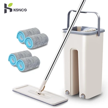 Konco Magic почистване на меки материали с кофа за въртене пол плосък въже с вода и препарат за миене на подове за домашна кухня Инструменти за почистване на дома