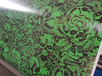 Камуфляжная зелен стикер череп, бомба, ролка фолио, винил, лигав филм за тайна автомобил 