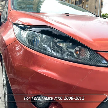 Етикети към предния фаро, веждите, клепачите, на капака лампи, комплекти, тунинг ABS за Ford Fiesta MK6 2008-2012, лъскаво черен /въглероден вид