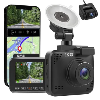 Запис на 4K 2160P IPS Dash Cam Автомобилна Камера DVR Вграден GPS, Wi-Fi G-сензор за Нощно Виждане WDR Циклична Запис за Откриване на движение
