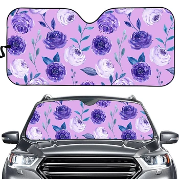 INSTANTARTS Дизайн с лилава роза рефлектор топлина, авто сенника на предното стъкло, сгъваеми автоаксесоари, авто козирка