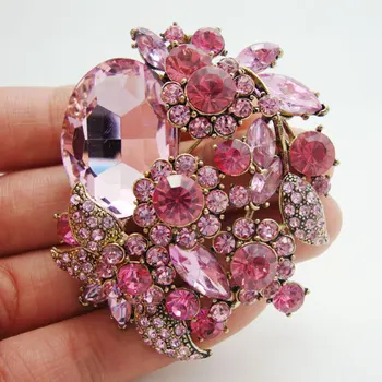 Нова мода брошка с отложено във формата на розово цвете във формата на листа, на жени с кристали