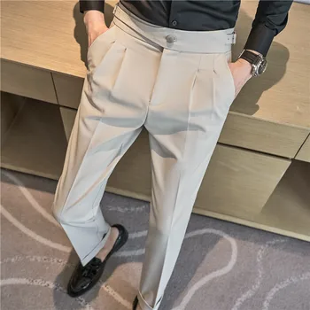 Мъжки официалната дрехи прилепнали панталони Качествени бутикови фини костюми мъжки Панталони са в британски стил от кепър лента през Бизнес ежедневни панталони 36