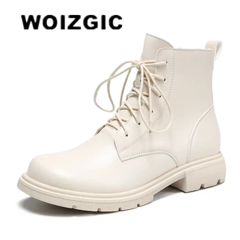 WOIZGIC/ дамски обувки за майките от естествена кожа, ботильоны на платформа, зимни плюшени обувки дантела, британски