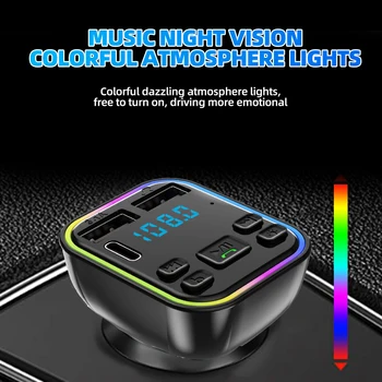 Автомобилен Bluetooth 5,0 FM трансмитер PD Type-C, Двойно USB 3.1 A, Бързо Зарядно Устройство, Цветни Разсеяна Светлина, Високоговорител, MP3-Модулатор Плейър Автомобилен Bluetooth 5,0 FM трансмитер PD Type-C, Двойно USB 3.1 A, Бързо Зарядно Устройство, Цветни Разсеяна Светлина, Високоговорител, MP3-Модулатор Плейър 4