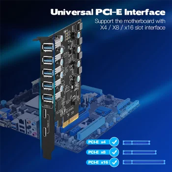 7 Портове PCI-E към USB 3.2 Type Card Gen 2 Адаптер с пропускателна способност 20 Gbit/и за настолни КОМПЮТРИ 7 Портове PCI-E към USB 3.2 Type Card Gen 2 Адаптер с пропускателна способност 20 Gbit/и за настолни КОМПЮТРИ 4