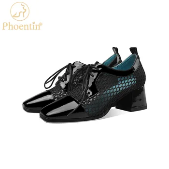 Phoentin/новост 2023 г., стилни окото лоскутная новост на пролетта, дамски обувки ръчна изработка на високо масивна ток с шнур, всеки ден на отворени обувки-лодка FT2187
