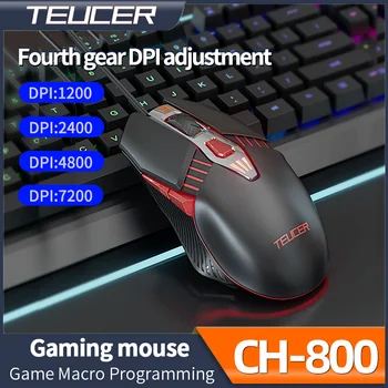 Жичен детска мишката Teucer CH-800 USB с RGB подсветка, 7 бутона за програмиране, 7200 dpi, детска мишката, за компютър Жичен детска мишката Teucer CH-800 USB с RGB подсветка, 7 бутона за програмиране, 7200 dpi, детска мишката, за компютър 0