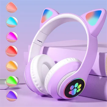 5.1 Безжични слушалки Bluetooth Слушалки Слушалки с кошачьими уши за деца, Подарък за деца със светкавица и HD гласова микрофон
