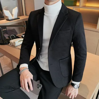 Мъжки ежедневни якета, блейзър за сватба, приталенная на горно облекло, однобортные блейзери голям размер, елегантни и луксозни палта в корейски стил