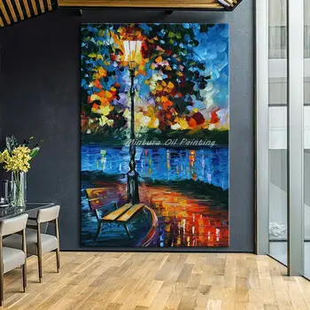 Голям размер, ръчно рисувани, гъста колоритен пейзаж, картина с маслени бои върху платно, съвременно абстрактно стенно изкуство за декорация на дома в хола