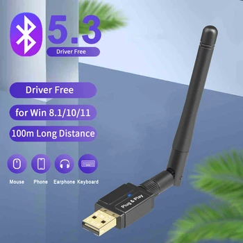 USB Bluetooth 5.3 Адаптер за PC Говорителя на Мишката Музикален Аудиоприемник Предавател, Bluetooth Ключ за Win 10 11 Завъртане на Антената