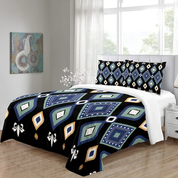 3D геометричен модел Комплект спално бельо в эфиопском марокански стил от трите части на Едно легло Двойно легло 1 пухени 2 калъфки за възглавници