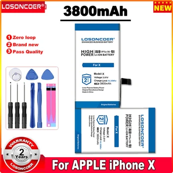 Най-новото Производство на LOSONCOER 3800 ма X Батерия За iPhone X iphonex Литиево-Полимерни акумулаторни Батерии За Смартфони Безплатна Поставка За Инструменти на Притежателя
