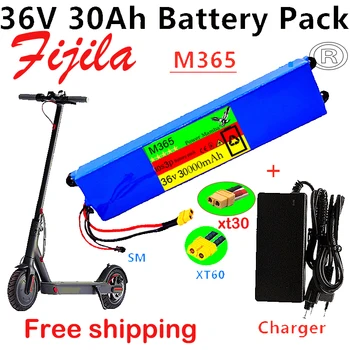 100% Истински литиево-йонна батерия 36V 30Ah, подходящ за електрически скутер BMS с акумулаторна батерия 10s3p M365 + Зарядно устройство