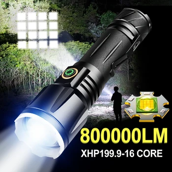 Мощен фенер XHP199.9 капацитет 800000лм с телескопическим увеличение Type-c USB, акумулаторна батерия XHP50.2 led фенер използват батерията 26650/18650