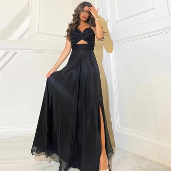 Мода спагети каишка черен a-Line рокля за жените с дължина до пода, вечерна рокля вечерни рокли السهرة فساتين 