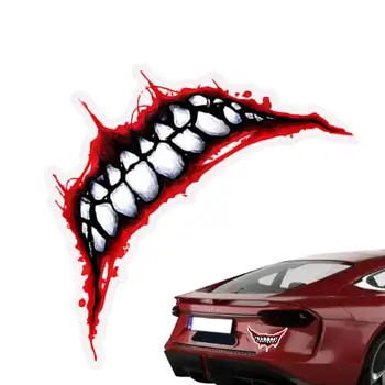Етикети с кръвта на Хелоуин, водоустойчив креативна зловеща усмивка, стикери за зъби, декоративни стикери за Хелоуин за външността на автомобила