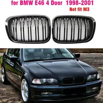 Стил на двойна линия, лъскава черна предна решетка на радиатора във формата на апликации за BMW E46 4 Doors1998 1999 2000 2001 автомобилен стайлинг