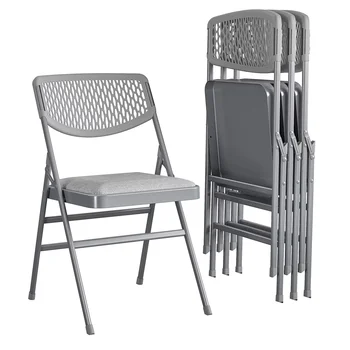 Търговска сгъваем стол XL с тъкан на лигавицата на премиум-клас, ANSI/BIFMA 300 паунда. Номинално тегло, с тройно на стена, сив, 4 опаковки