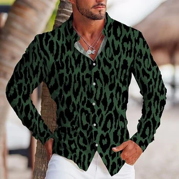 Луксозни модерни ризи за мъже, случайни топ с леопардовым принтом и дълъг ръкав, копчета, мъжки дрехи хавайския дизайнер и блузи