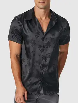 Мъжките сатенени ризи ZAFUL, жаккардовая копринена риза с къс ръкав с принтом рози, лятна градинска дрехи, свободни топове Z5022014